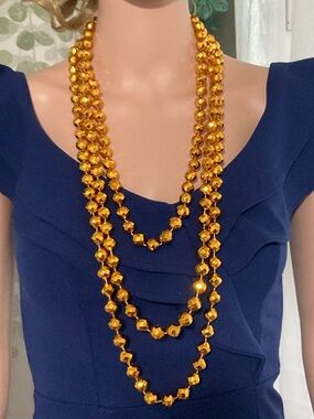 1 pc SUPER LONG Mardi Gras Gold Faceted Bead Strand
